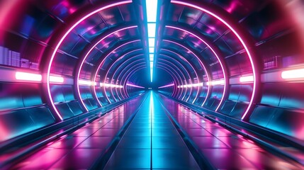 Poster - Futuristic Neon Tunnel with Vibrant Color Palette for High Tech Product Display and Concept Visualization