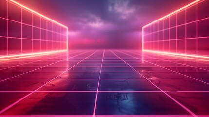 Poster - Sleek Neon Grid Background for Sophisticated Tech Product Concepts and Displays