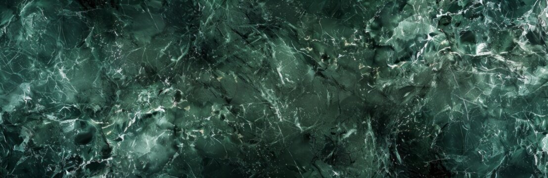 A flat texture of dark green marble, with visible veining and subtle light reflections