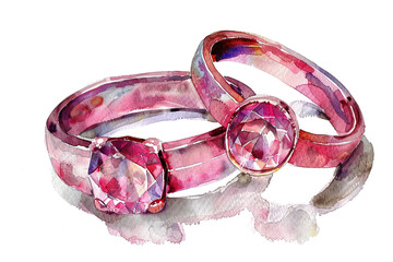 Wall Mural - Wedding rings in the style of romantic watercolor isolated 