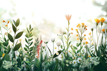 Spring Illustration Elements with Flowers and Plants.
