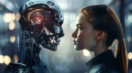 Confrontation between humanity and artificial intelligence concept.