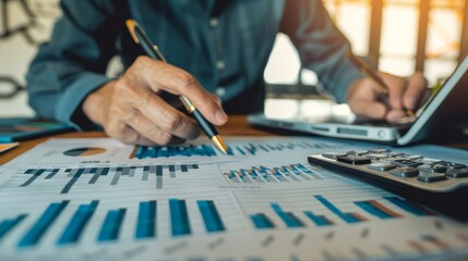 Poster - Business financial, accountant discussing with partner are meeting to audit finance planning sales