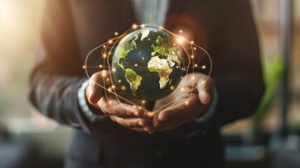 Aufkleber - Businessman holding global network connection on social networking and customer data analytics,