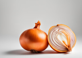 Wall Mural - Fresh onions bulbs on a white background.