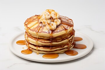 Wall Mural - Exquisite pancakes on a marble slab against a white background