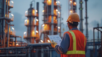 Wall Mural - Construction Worker Planning Contractor Checking at site gas, oil, energy and factory