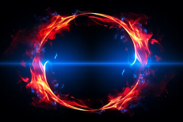 Wall Mural - abstract blue and red fire flames frame on black background. template or banner, creative design wit