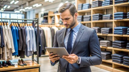 Retail Manager with Inventory Management System: A retail manager using an inventory management system on a tablet, showcasing technology in retail operations.
