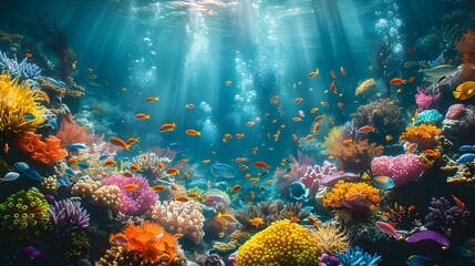 Poster - Vibrant Coral Reef Teeming with Diverse Marine Life in Tropical Underwater Ecosystem