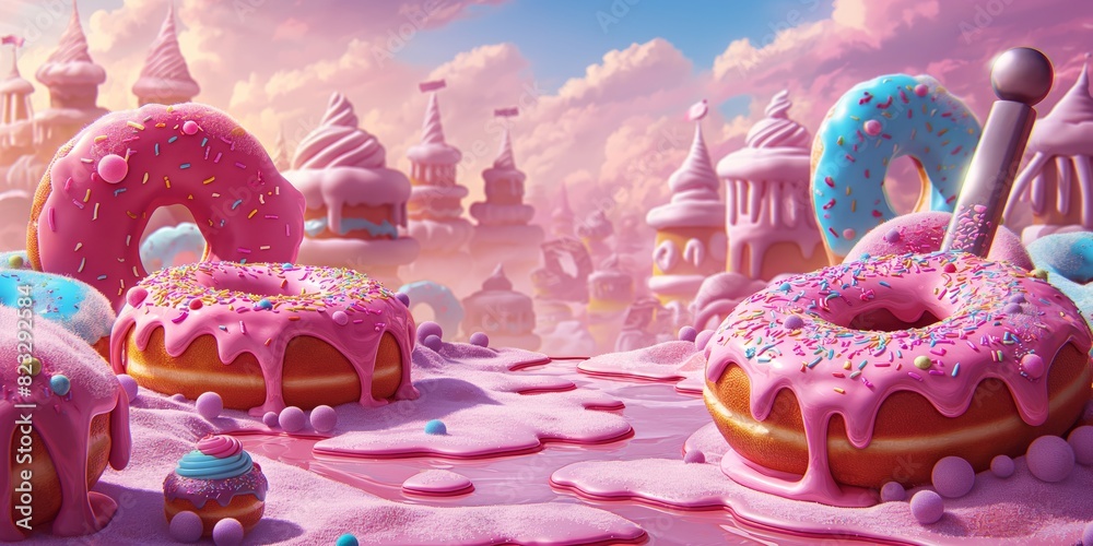 Background Candy City With Donuts And Knife Shaped Chocolate Cartoon 