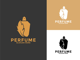 Wall Mural - Golden Nature Perfume Bottle logo design, Organic Perfume logo vector template