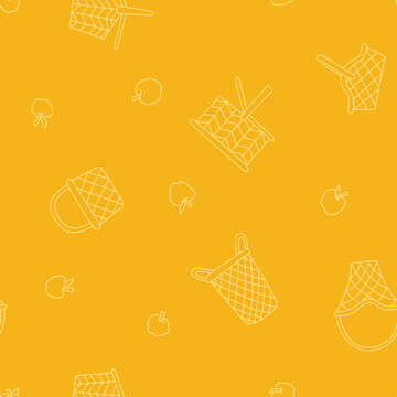 Outline Basket Apple Picnic Seamless Pattern Vector illustration for Print, Wallpaper, Decoration.
