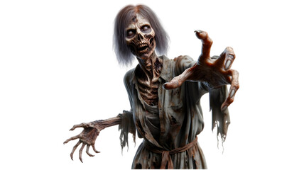 Wall Mural - Female Zombie with White Eyes on Transparent Background