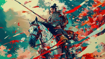  Military, Thomas Jefferson, fantasy illustrations filled with bright and bold colors, traditional Japanese kimono patterns, SFX