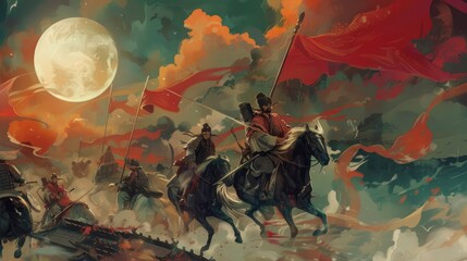 Wall Mural -  Militia, US Declaration of Independence, chromatic fantasy illustrations brimming with life, traditional Persian miniature paintings, VFX