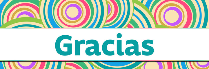 Sticker - Gracias Colorful Circular Rings Background Text Horizontal 