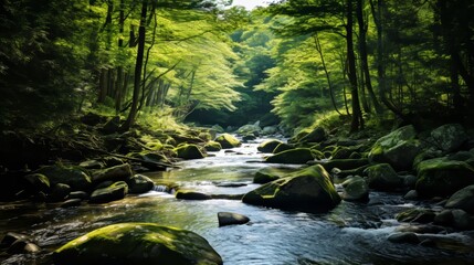 Sticker - Captivating forest scenery backdrop.