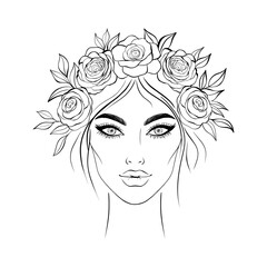 Sticker - Portrait of a young woman with a flower wreath on her head.