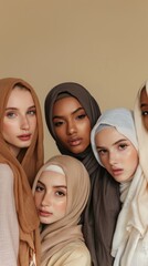 Wall Mural - A group of women wearing different colored scarves are posing for a photo