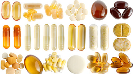 Wall Mural - Natural organic supplements and vitamins isolated on white background, detailed, png
