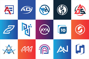 Fototapete - Set of creative modern minimal logo design template company business website social media usage geometric monogram initial styles