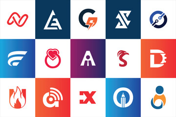 Fototapete - Set of creative modern minimal logo design template company business website social media usage geometric monogram initial styles