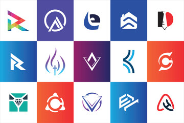 Fototapete - Set of creative modern minimal logo design template company business website social media usage geometric monogram initial styles