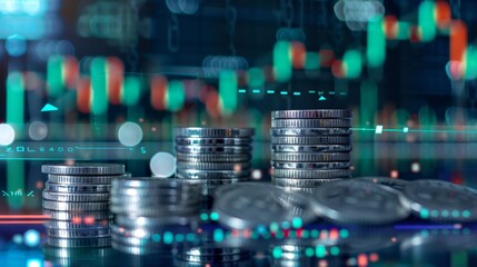 Aufkleber - stack of silver coins with trading chart in financial concepts and financial