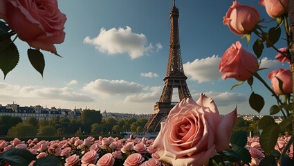 iconic eiffel tower in paris, france, symbolizing romance and elegance. famous eiffel tower in paris