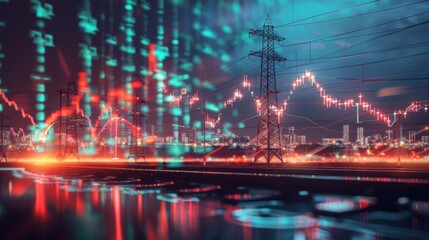 Leinwandbilder - stock market business and electric pole energy industry banner