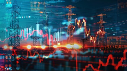 Poster - stock market business and electric pole energy industry banner