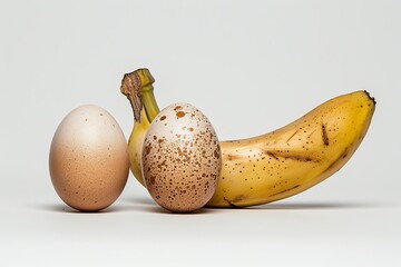 A banana and 2 eggs isolated on white background , men sexual health concept