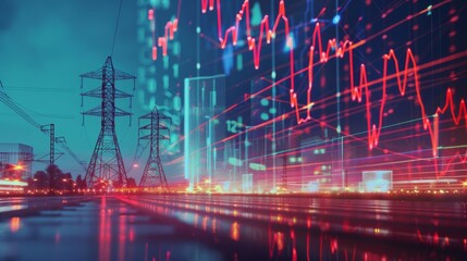 Poster - stock market business and electric pole energy industry banner
