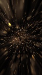 Wall Mural - Cosmic interstellar hyperspace motion background animation. Flying at warp speed through a tunnel of glowing golden stars and particles in space. Galaxy starburst explosion animation.