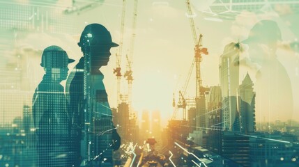 Poster - team engineer building construction project with architect people or construction worker working