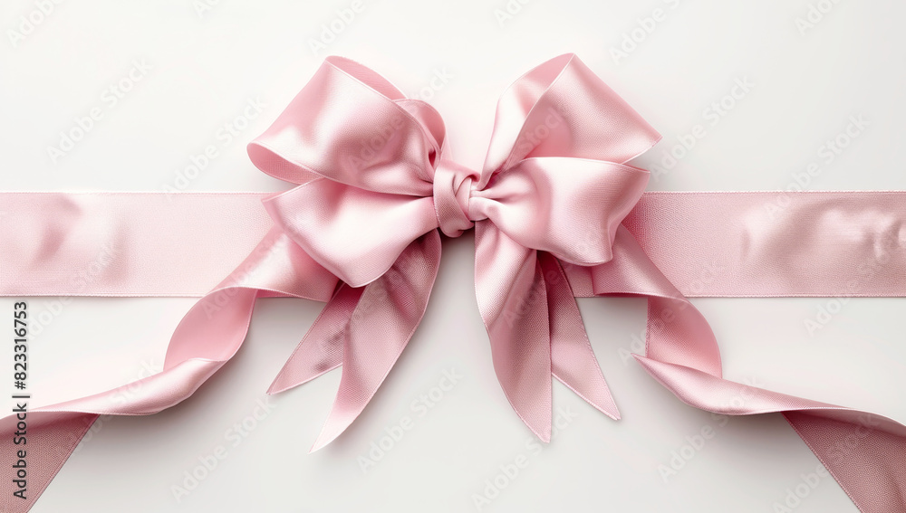 Beautiful pink ribbon bow with satin texture on white background for ...