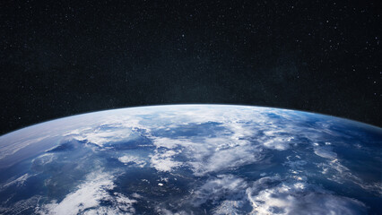 Poster - Amazing blue planet earth with ocean, clouds and continents in open space on the starry sky.