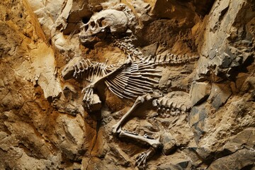 Poster - A well-preserved dinosaur fossil is embedded within layers of rock, showcasing its ancient features