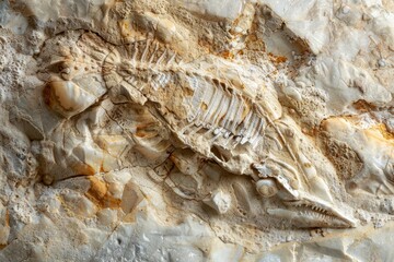 Leinwandbilder - A prehistoric fish fossil seen on a cracked rock surface pointing to ancient life forms