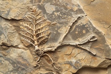 Leinwandbilder - The intricate details of a fossilized leaf imprint on rock capture a moment from millions of years ago
