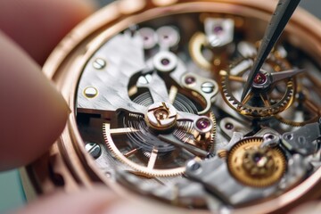 Aufkleber - Photo displaying the fine art of watchmaking with a person skillfully using hand tools to service a watch mechanism
