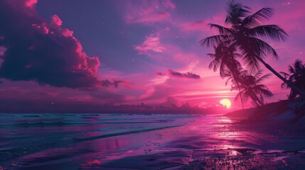 Wall Mural - Sunset Beaches in Retrowave Warm Colors
