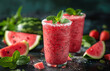 © Aliaksandra - healthy refreshing beverage, fresh watermelon smoothie in a chilled glass a deliciously healthy fruit treat perfect for any time of day