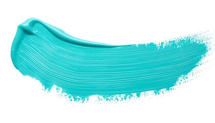 Wall Mural - Turquoise acrylic paint stroke on white background