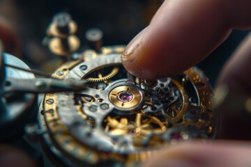 Aufkleber - Hand assembling intricate watch components, with a focus on craftsmanship and detail, person not shown