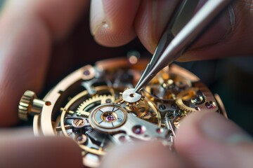Aufkleber - This image captures the meticulous skill involved in watchmaking, showcasing tiny gears and parts