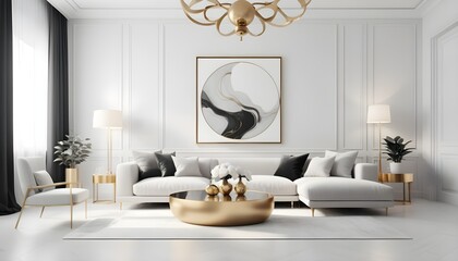 Wall Mural - white and gold theme interior modern minimalism photo realism