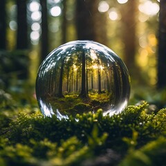Wall Mural - AI generated illustration of a glass globe in a woodland setting
