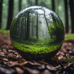Wall Mural - AI generated illustration of a glass globe in a woodland setting